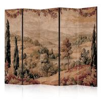 PARAVENT Akustik 5-tlg 225x172 cm Retro Landschaft - Braun, Holz/Textil (225/172/3cm) - Muralo