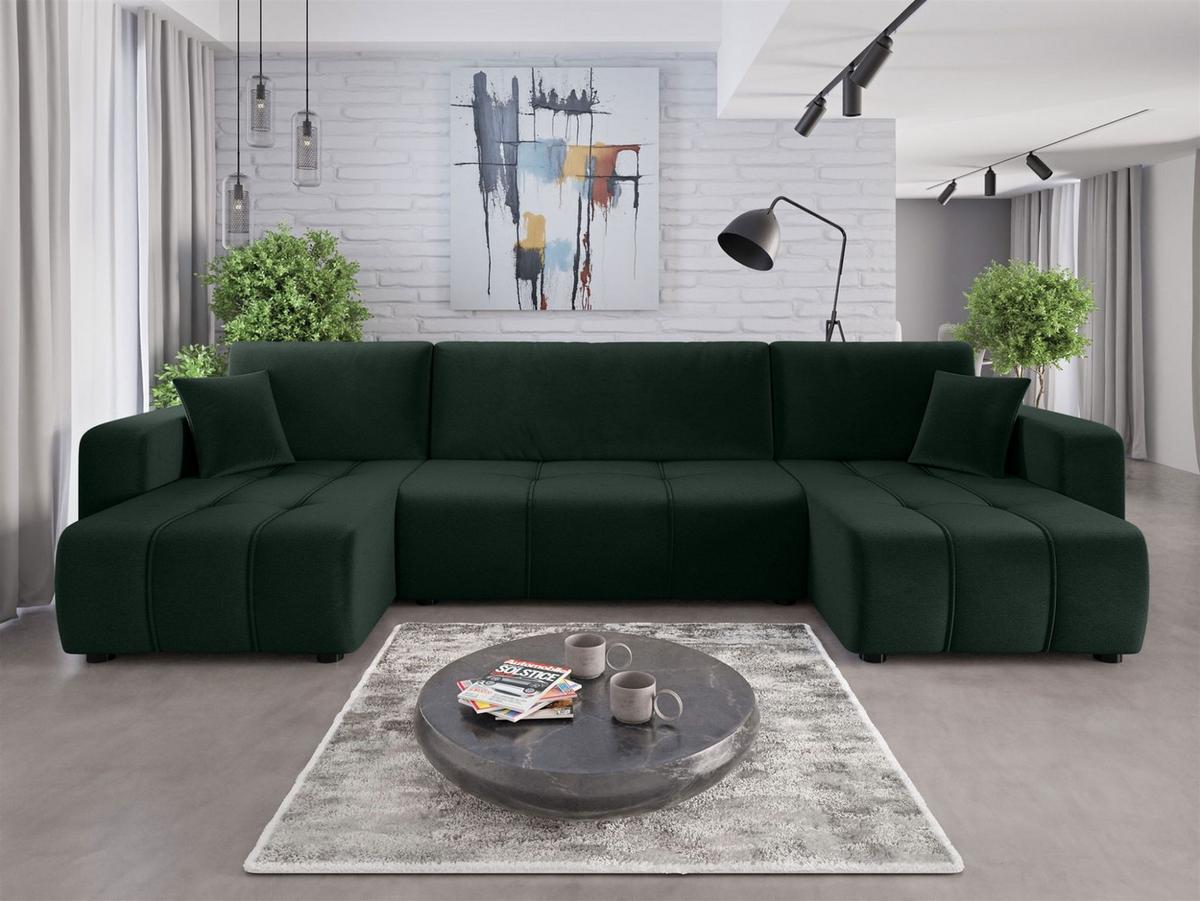 WOHNLANDSCHAFT Dagny - Grün, Holzwerkstoff/Textil (317/85/146cm) - Fun Möbel