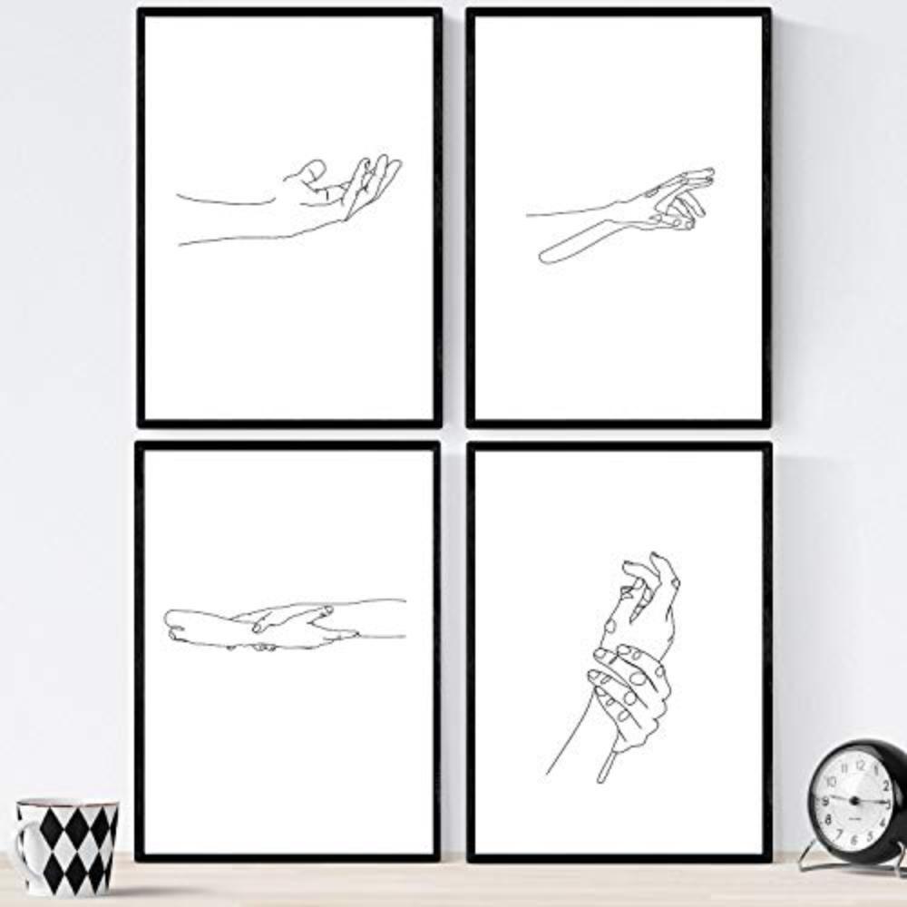 POSTER Set mit 4 Hände A3 Schwarzer Rahmen - Schwarz, Papier (29.7/3cm) - Nacnic