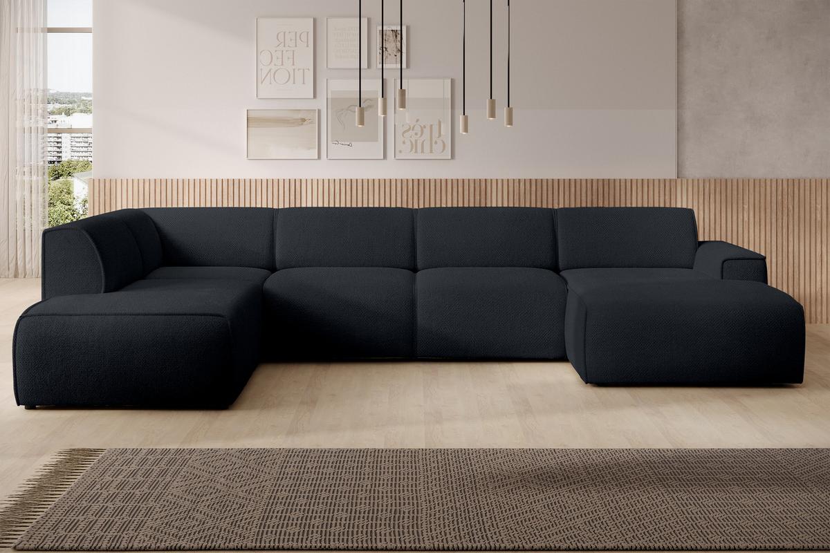 WOHNLANDSCHAFT Didim Dunkelgrau 378/220/78 cm – großes Sofa stilvoll & bequem L - Schwarz, Kunststoff/Textil (220/78/378cm) - AX Living