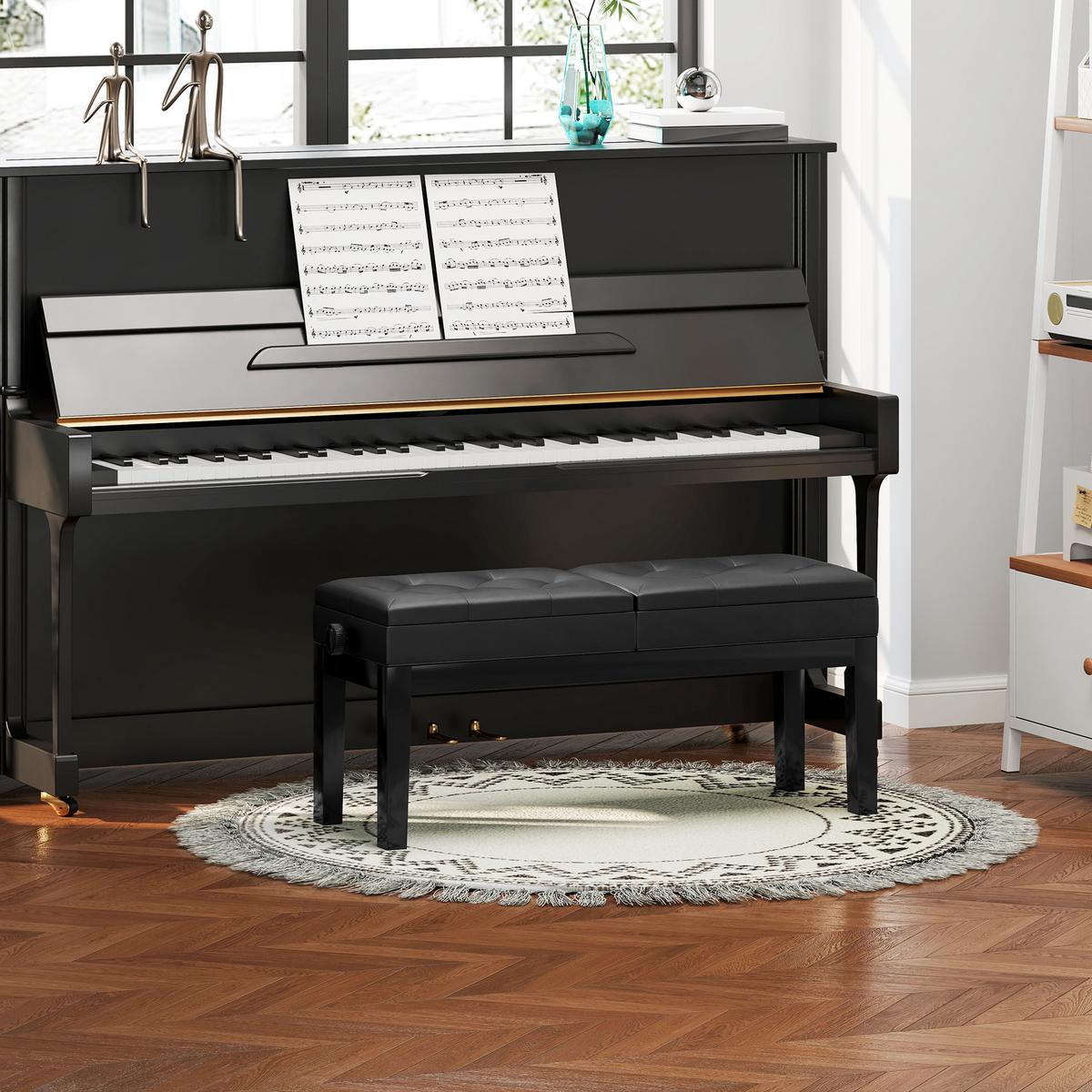 KLAVIERBANK mit Stauraum Pianobank Kunstleder, Schwarz - Schwarz, Kunststoff (37/58/105cm) - HOMCOM