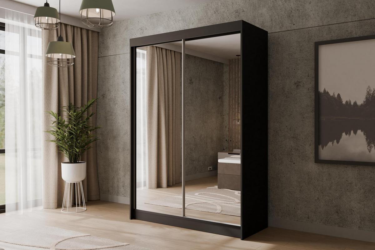 KLEIDERSCHRANK AMOHA - 120 cm - Schwarz - Schwarz, Holzwerkstoff (120/215/61cm) - ALTDECOR