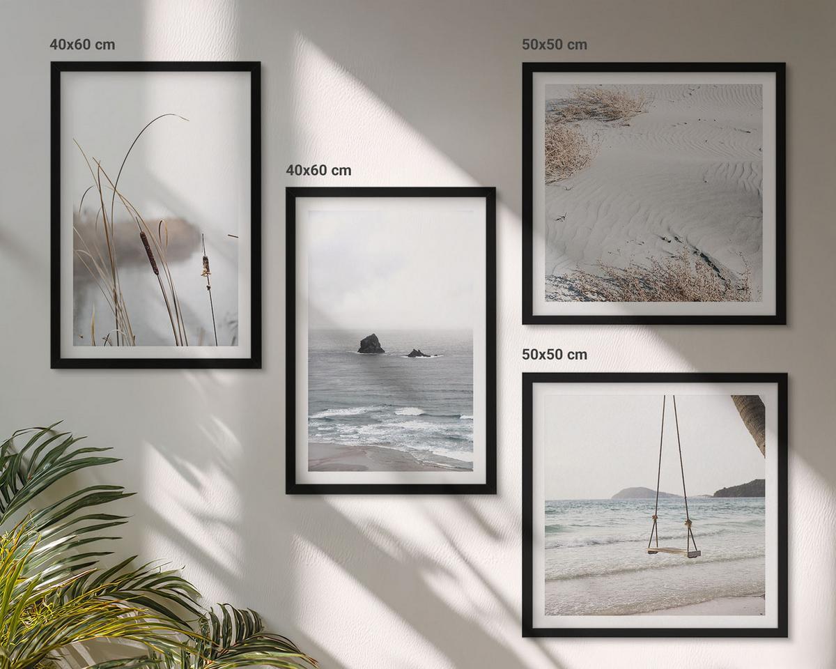 BILDER SET 4er Set - 50x50 cm & 40x60 cm Schwarzer Rahmen - Vegetation am Wasser im Sommer - Schwarz, Kunststoff (50/50cm) - TULUP