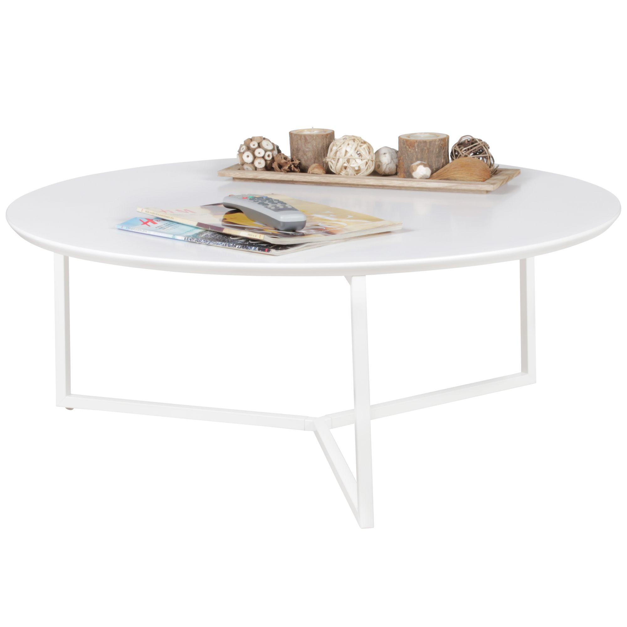 COUCHTISCH rund, Weißes MDF-Holz mit Metallbeinen, Durchmesser 80 cm, Höhe 33 cm - Weiß, Holz/Metall (80/80/33cm) - KADIMA DESIGN