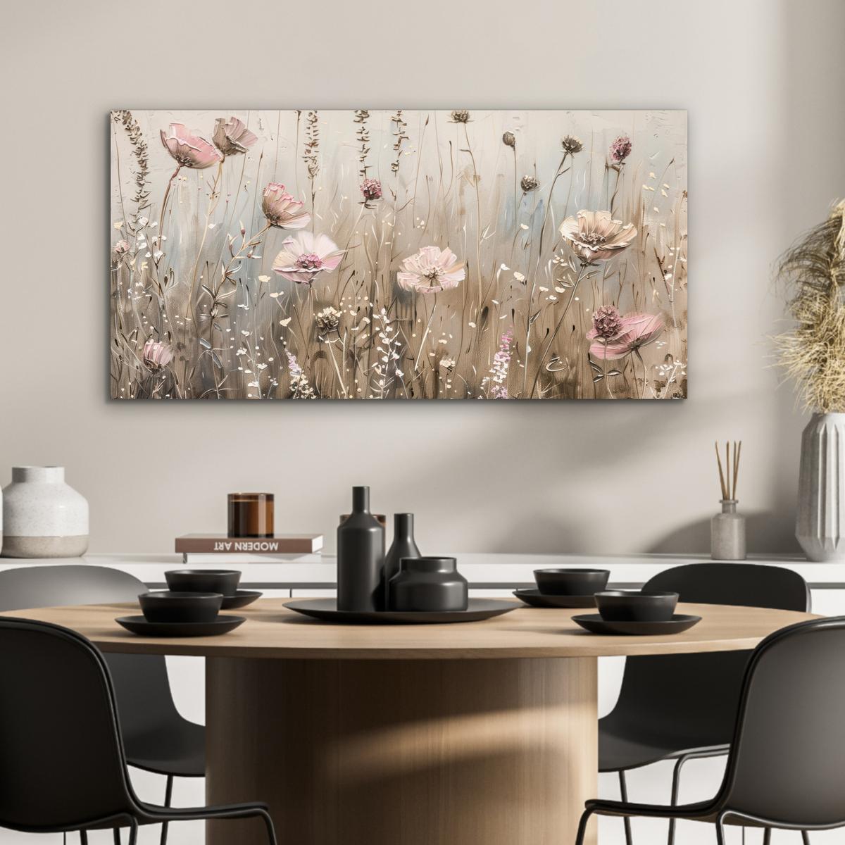 METALLBILD Blumen - Rosa - Modern - Beige 80x40 cm - Beige, Metall (80/40cm) - MuchoWow