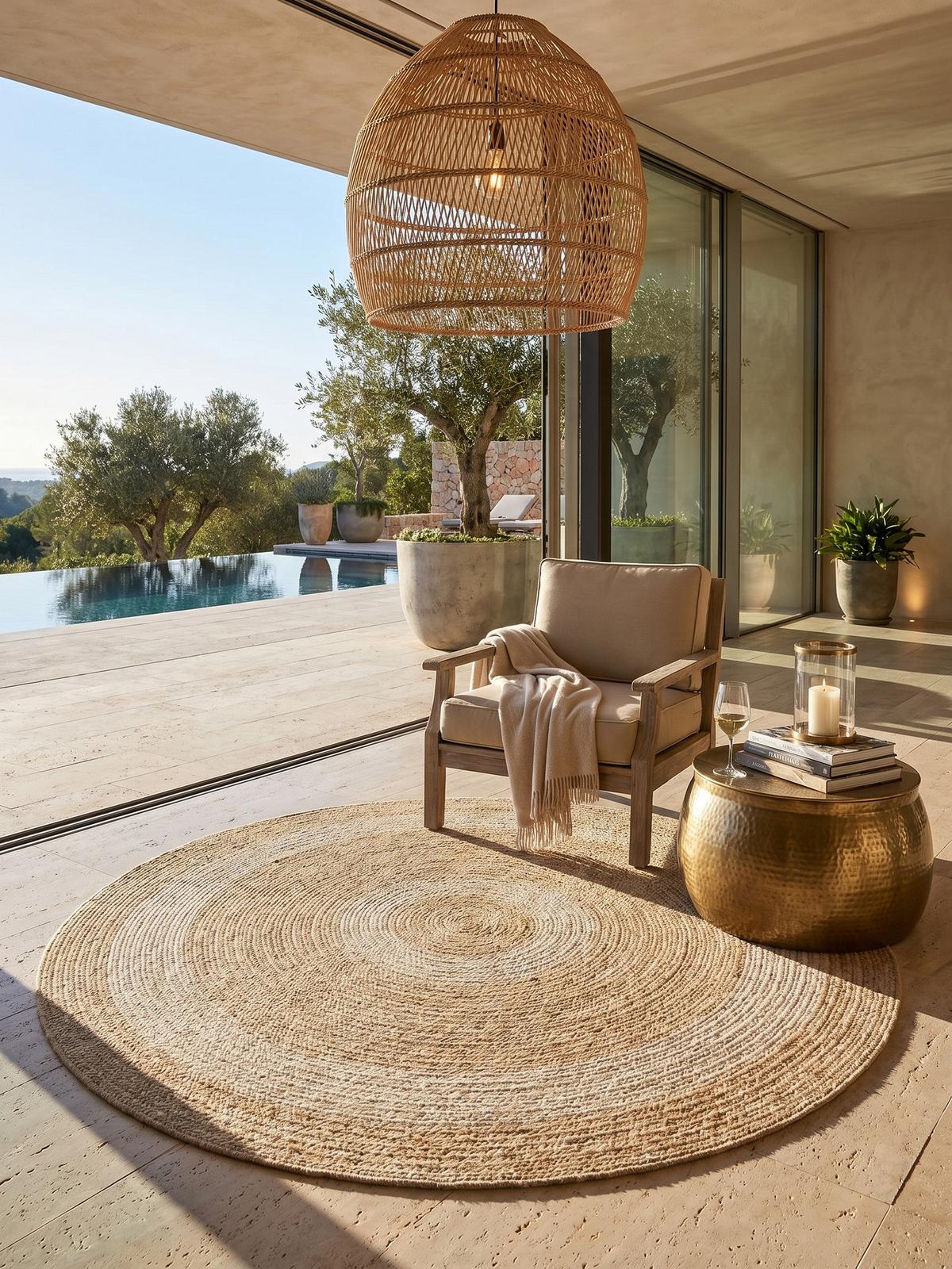 OUTDOORTEPPICH KAUNS, im Vintage-Stil, Beige, Ø 80 cm - Beige, Textil (80/80cm) - KADIMA DESIGN