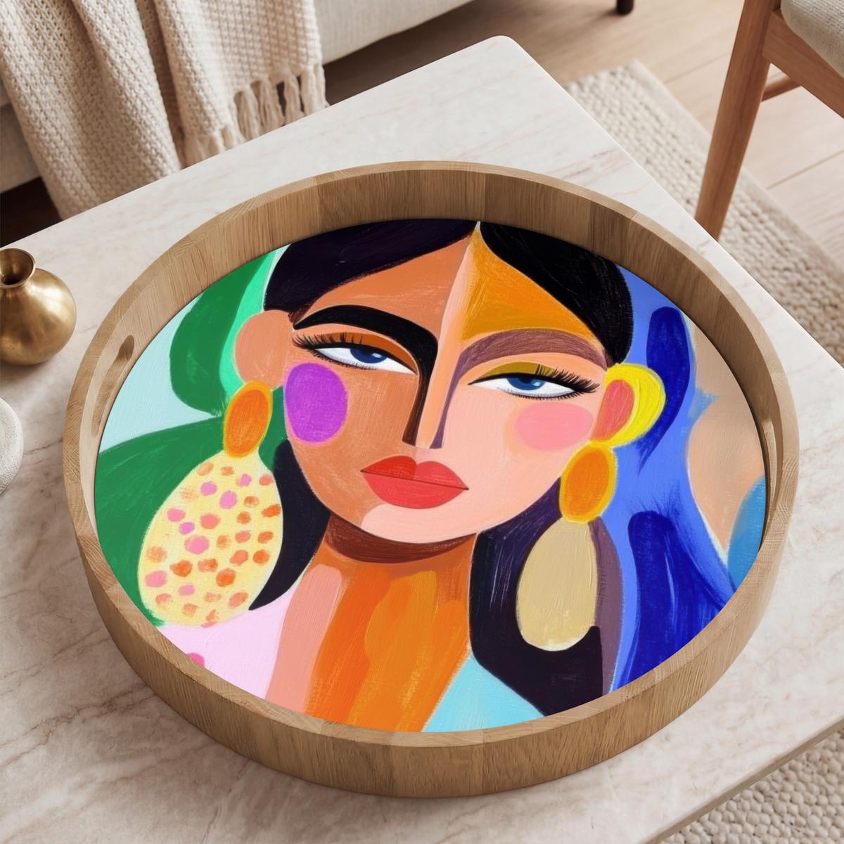 TABLETT Porträt - Frau - Modern 50x50 cm - Multicolor, Holz (50/5/5cm) - OnlyWow