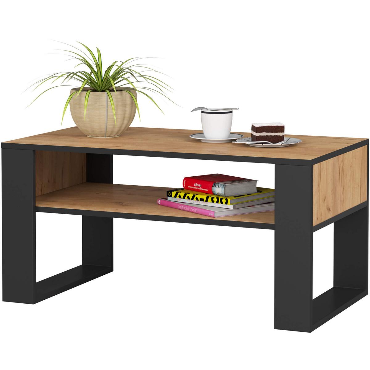 COUCHTISCH Eiche Craft, Schwarz 45/92/50 - Schwarz, Textil (50/92/45cm) - RAUMHIRSCH FURNITURE