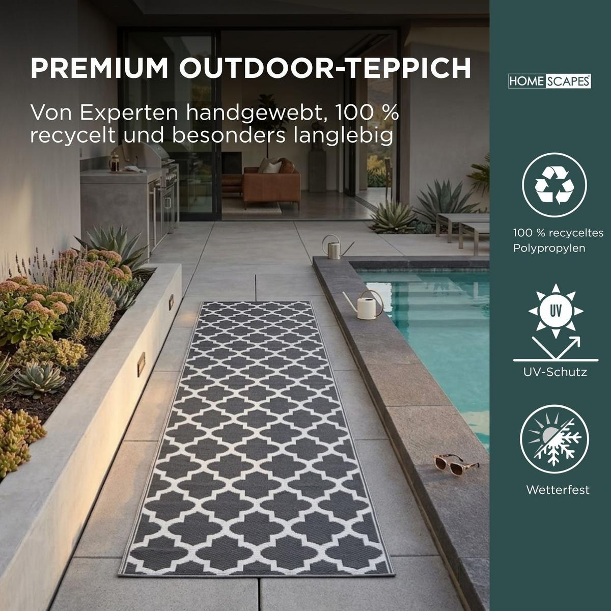 OUTDOORTEPPICH-LÄUFER Nola geometrisch gemustert 75/200 cm - Schwarz, Kunststoff (75/200cm) - Homescapes