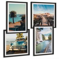 BILDER SET 4er Set - 50x50 cm & 40x60 cm Schwarzer Rahmen - Urlaub Palmen Wasserfall - Schwarz, Kunststoff (50/50cm) - TULUP