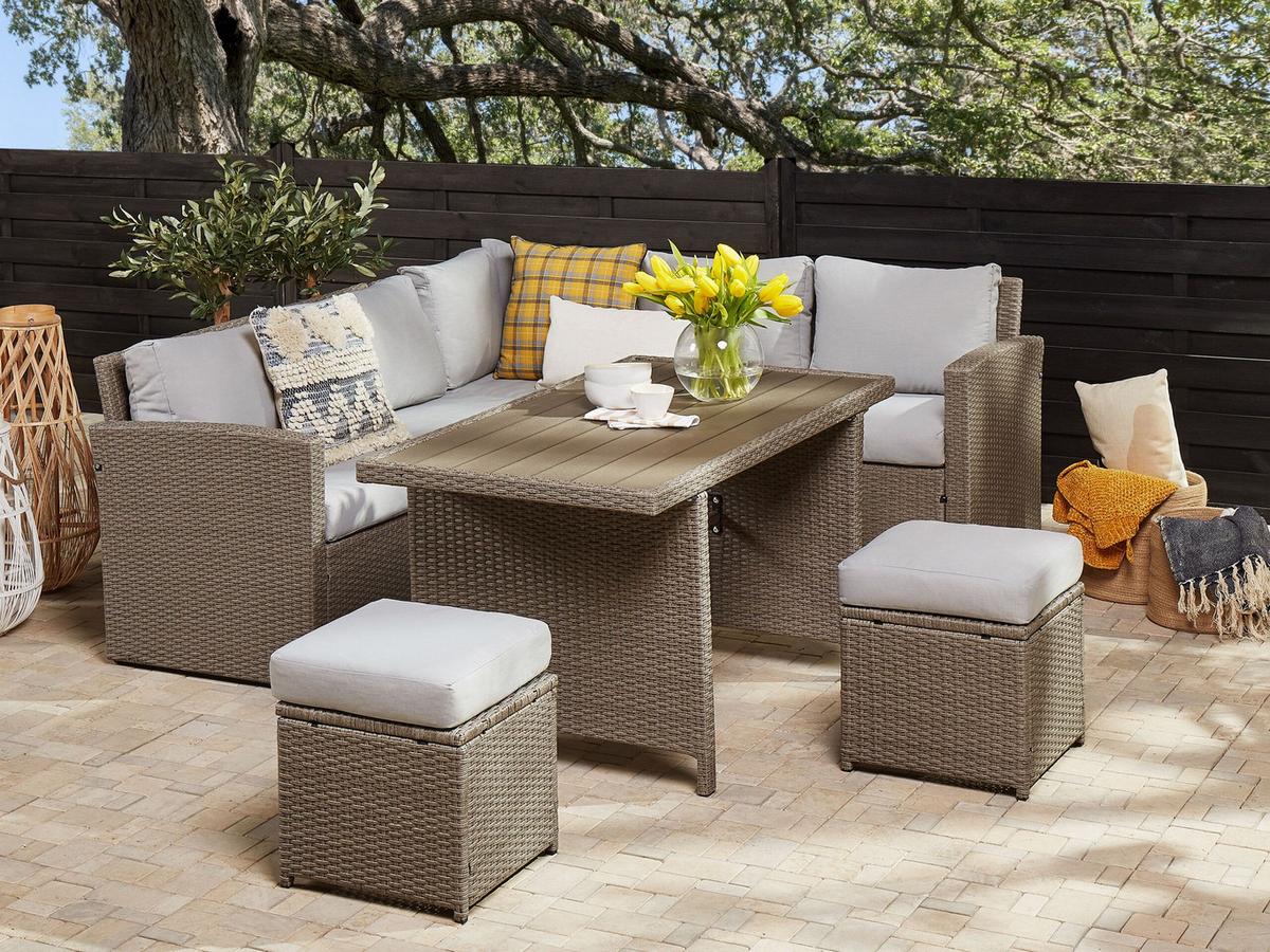 LOUNGE SET 5-Sitzer Rattan Auflagen hellgrau Bardi - Taupe, Kunststoff - Beliani