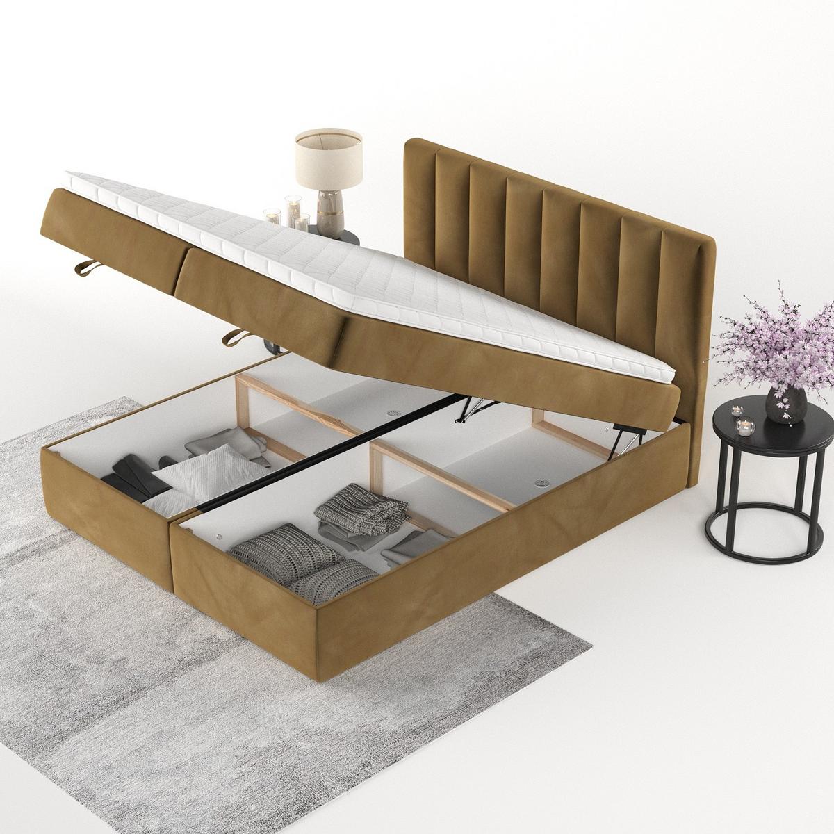 BOXBETT Lusso 140/200 cm Honiggelb im Kronos Stoff - Schwarz/Honig, Holz/Holzwerkstoff (140/200cm) - AltaBeds
