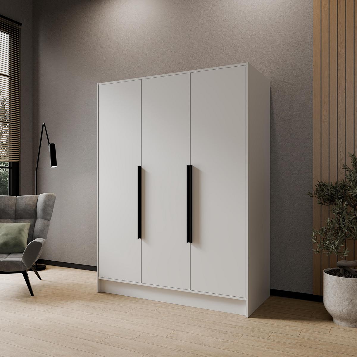 DREHTÜRENSCHRANK BERON 150/200/51 cm Modern Kleiderschrank 3-türig Weiß - Weiß, Holzwerkstoff (150/200/51cm) - MASSENO