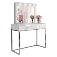SCHMINKTISCH BLANCO GLAMOUR mit Spiegel und Beleuchtung Weiß Hochglanz Kristallgriff - Weiß Hochglanz/Silberfarben, Holzwerkstoff (100/146/42cm) - Lookway