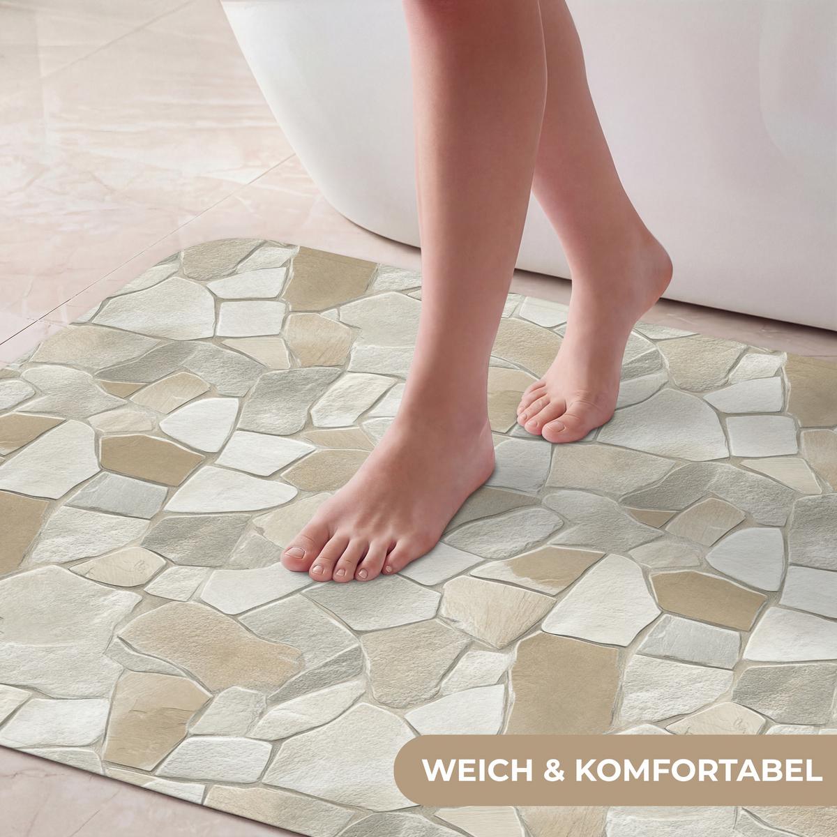 BADEMATTE Mosaik - Steine - Beige 60x90 cm - Beige/Creme, Textil (60/90cm) - OnlyWow