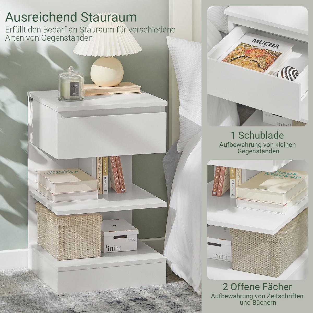 NACHTTISCH Weiß - Weiß, Holzwerkstoff (39/39/65cm) - SoBuy
