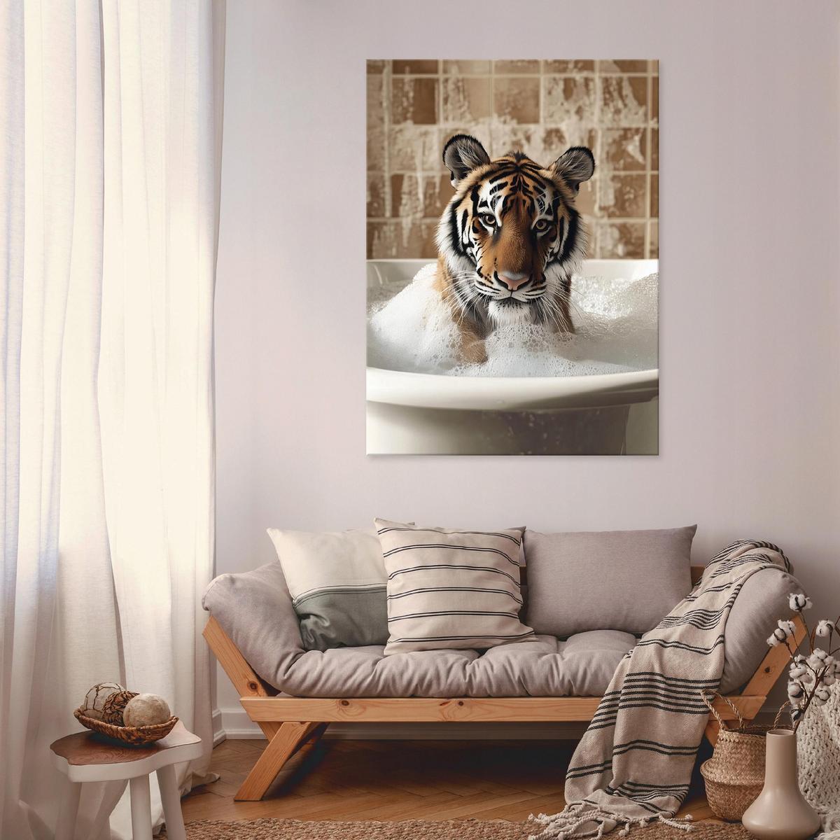 BILDER Abstrakt Tiger Badewanne Modern Badezimmer 120x80 - Beige, Holzwerkstoff (80/120cm) - Wallarena