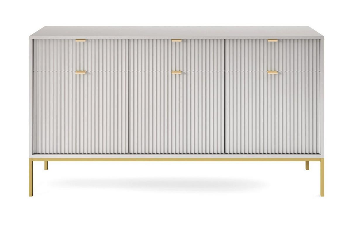 SIDEBOARD Eternas 3T 3S Grau 154/83/39 cm – goldene Füße, mit geriffelten Fronten - Goldfarben/Grau, Holzwerkstoff (154/83/39cm) - AX Living