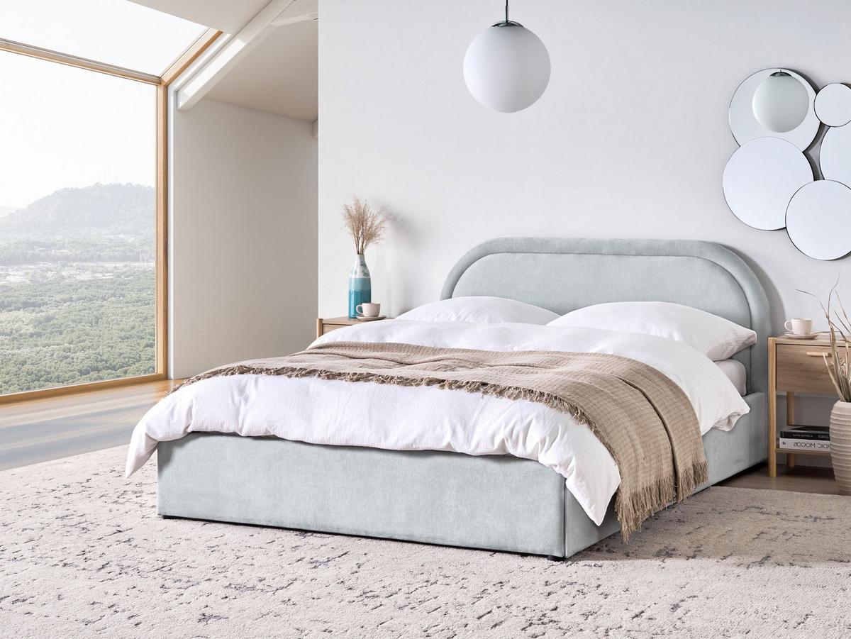 BETT mit Stauraum 140/200 cm Chenillegewebe Hellblau Quillien - Hellblau, Textil (140/200cm) - Beliani