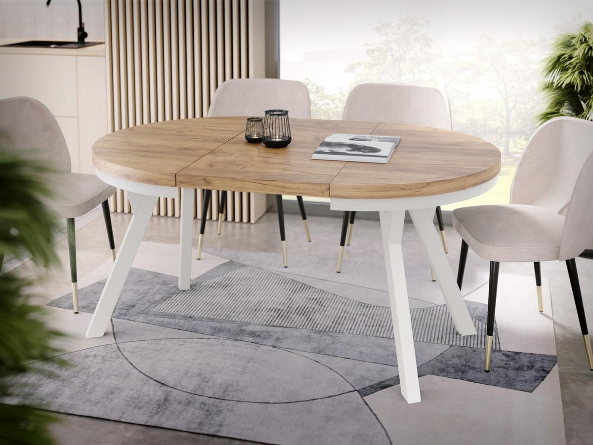 ESSTISCH Lume Weiß runder ausziehbarer, Wotan Eiche 100-150/100/76 cm - Eiche Wotan/Weiß, Holz/Holzwerkstoff (100/150/76cm) - WFL GROUP
