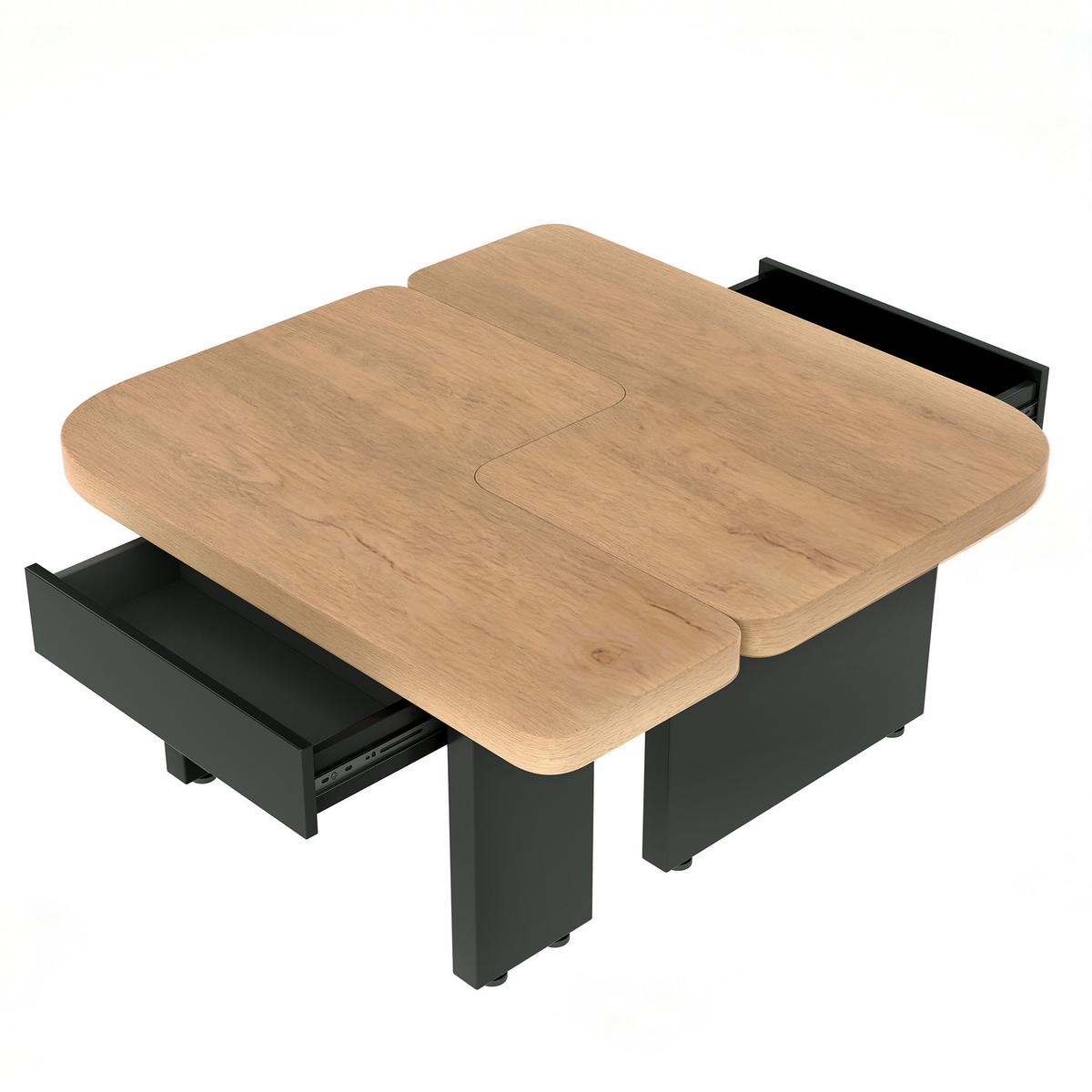 COUCHTISCH holzoptik led 2in1 schubladen - Naturfarben, Holzwerkstoff (60/135/44.5cm) - Urban Meuble