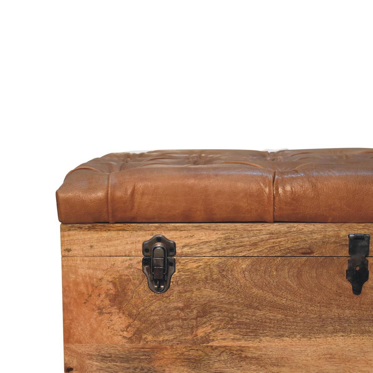 AUFBEWAHRUNGSTRUHE Büffelleder Oak-ish, Aufklappbare Aufbewahrungstruhe, Hellbraun - Hellbraun/Messingfarben, Mangoholz/Holz (90/45/45cm) - Artisan Furniture