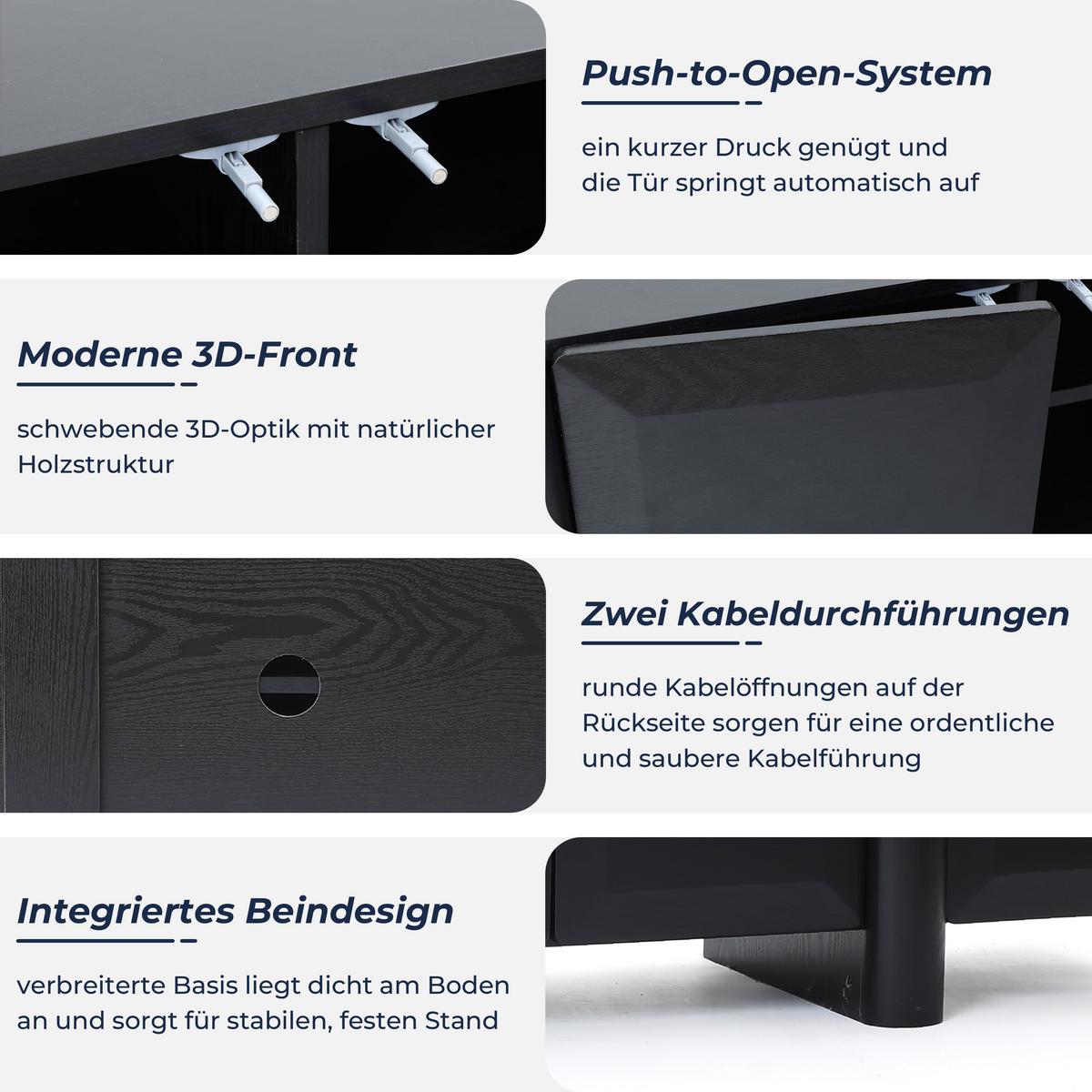 TV-SCHRANK Modern, Schwarz - Breites Lowboard mit 4 Einzel-Schubladen & doppeltem Staufach, MDF TV Board | 160x40x40 cm - Schwarz, Holz (160/40/40cm) - Hometopia