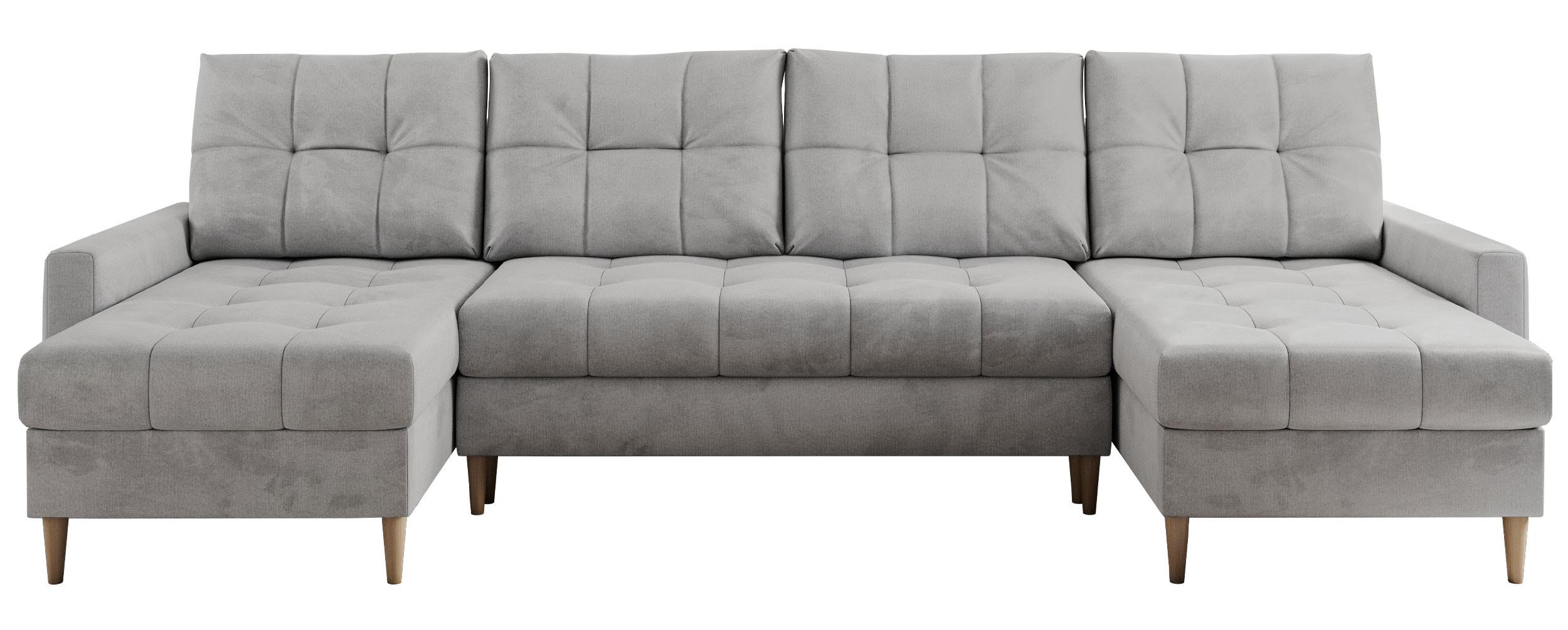 WOHNLANDSCHAFT Colin U Velvet Hellgrau - Hellgrau/Braun, Holz/Textil (290/75/140cm) - MKS