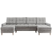 WOHNLANDSCHAFT Colin U Velvet Hellgrau - Hellgrau/Braun, Holz/Textil (290/75/140cm) - MKS