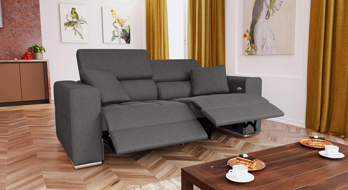 SOFA QUARTZ 3-Sitzer mit 2 Relaxfunktionen, dunkelgrau - Dunkelgrau/Silberfarben, Holzwerkstoff/Textil (204/80/102cm) - Wozimo