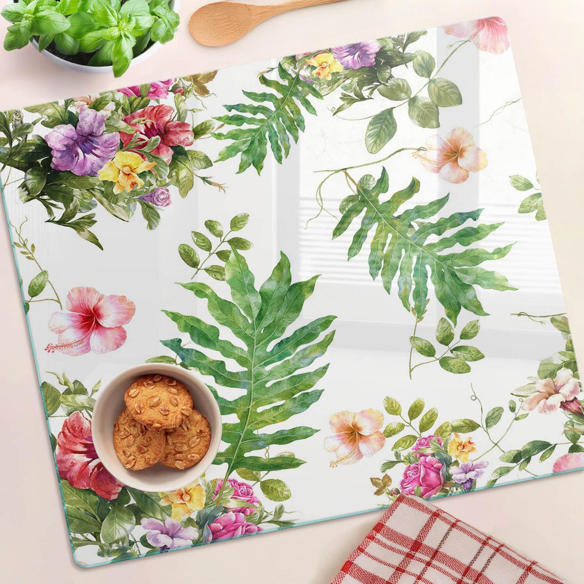 GLASPLATTE 60x52 cm Blumenmuster - Grün, Glas (60/0.4/52cm) - TULUP