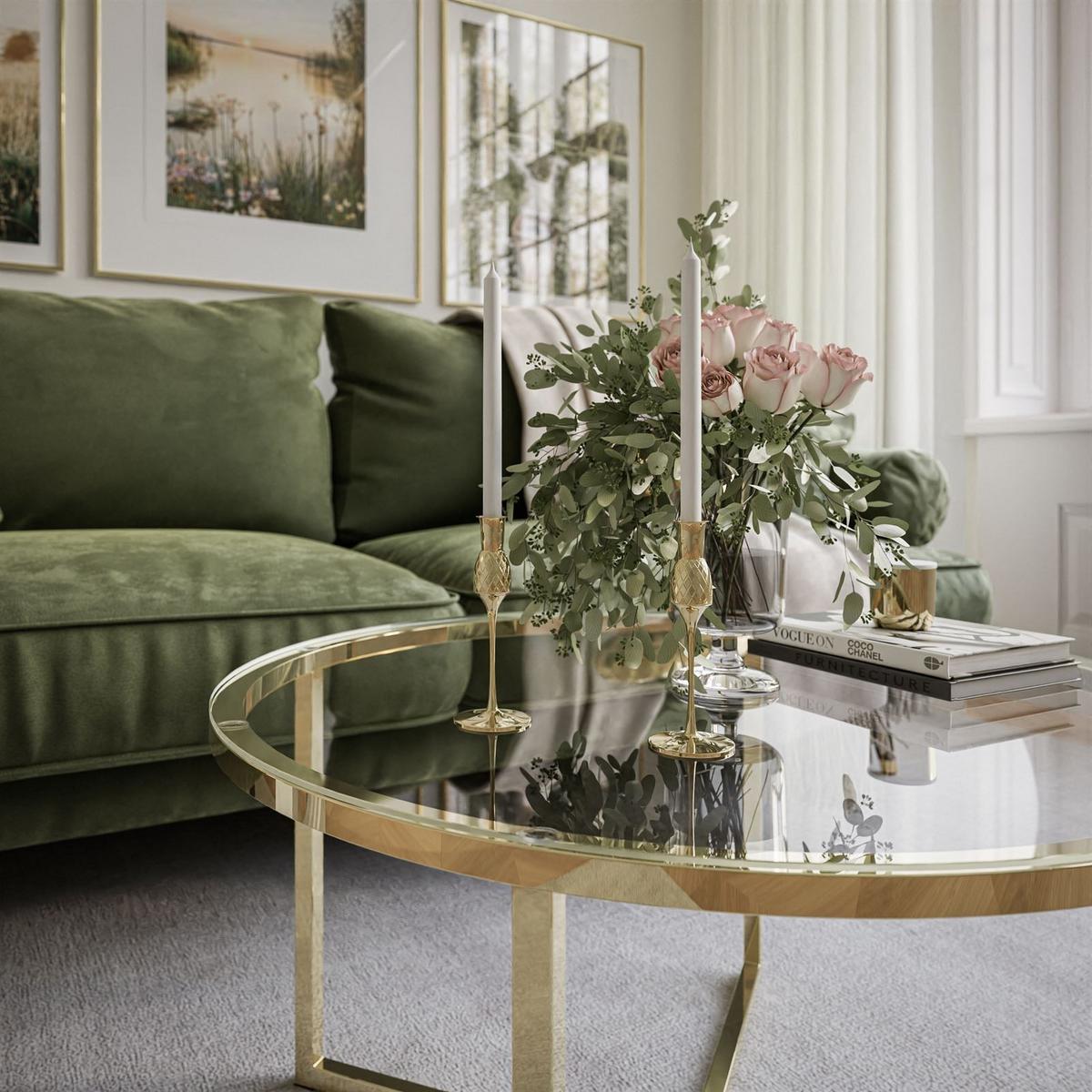 COUCHTISCH CIRI-X mit Glasplatte und goldener Basis - Goldfarben, Glas (70/70/44.4cm) - Lookway