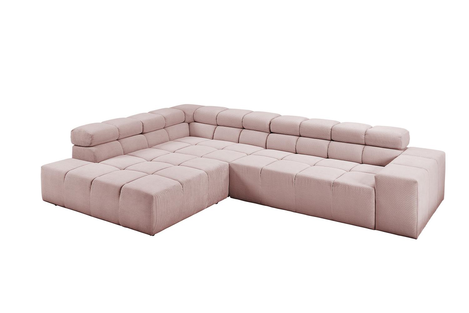 ECKSOFA NEVADA Pink Cord - Schwarz/Rosa, Kunststoff/Textil (319/215cm) - KAWOLA