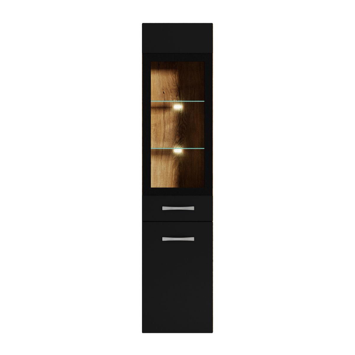 BADEZIMMERSCHRANK Rio mit 2 Türen Kastanien Eiche / Schwarz - 30 x 30 x 130 cm - Eichefarben/Schwarz, Holz (30/131/30cm) - Badplaats
