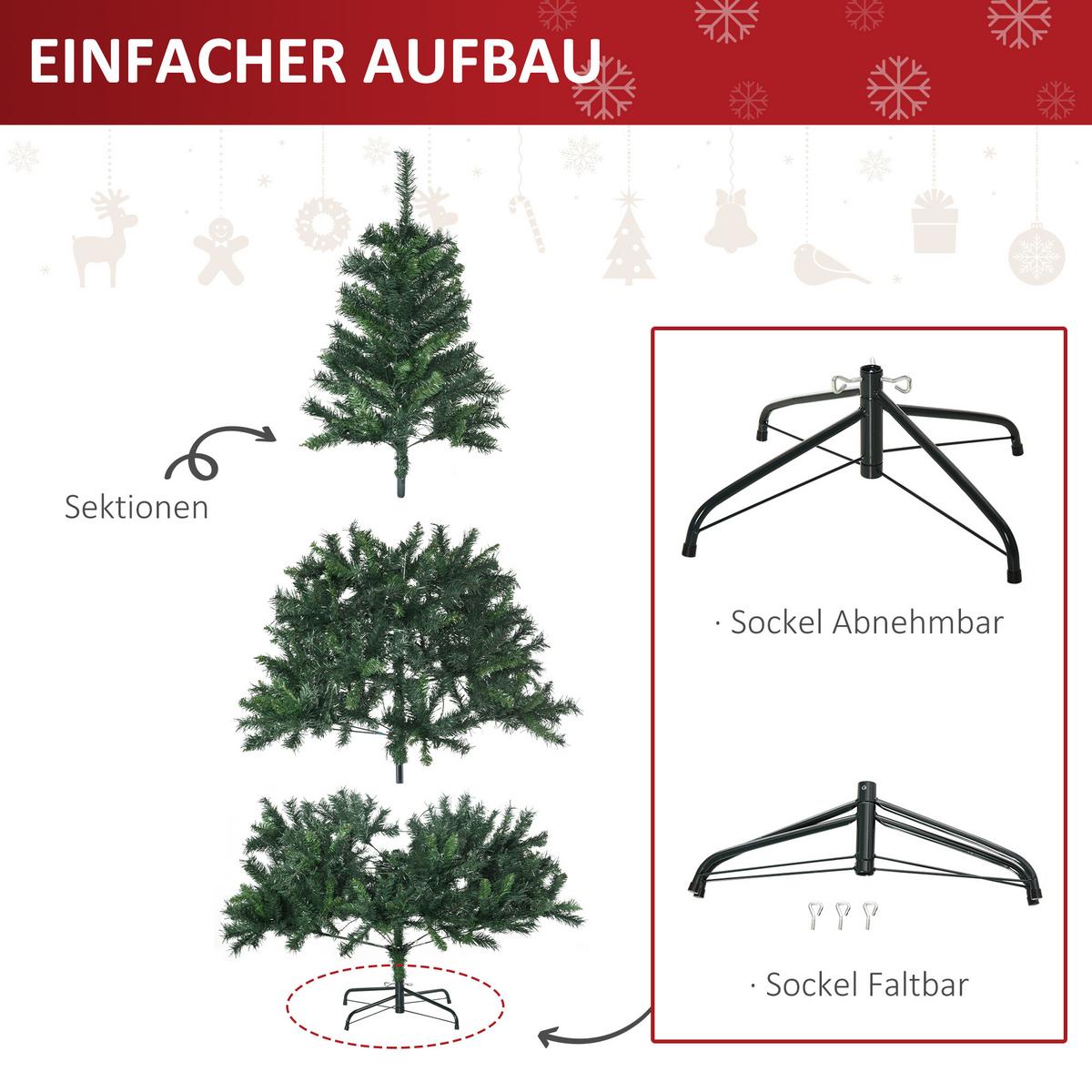 WEIHNACHTSBAUM Tannenbaum Christbaum LED Lichtfaser Baum Stern - Grün, Kunststoff/Metall (180cm) - HOMCOM