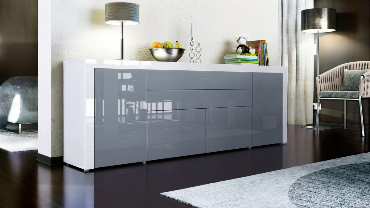 SIDEBOARD La Paz Grau Hochglanz / Weiß Hochglanz - Grau, Holzwerkstoff (200/72/35cm) - Vladon