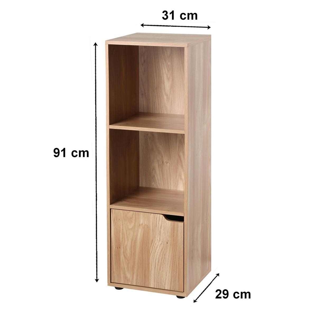REGAL mit 3 Fächern und einer Tür 31/29/91 cm - Eichefarben, Holzwerkstoff (29/90.8/88.7cm) - Calicosy