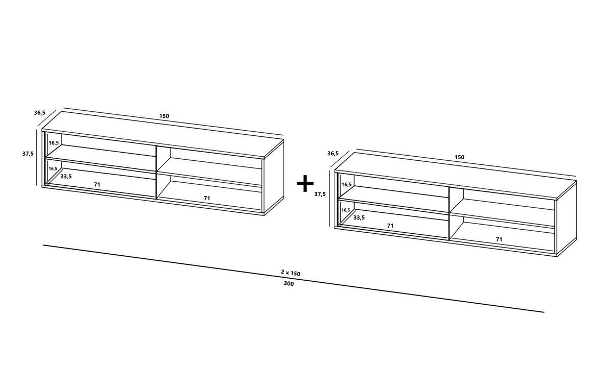 TV-LOWBOARD 2-er Set Elpis Kaschmir Matt Glamour 150 cm - Kaschmir, Holzwerkstoff (300/37.5/36.5cm) - Meble Lindner