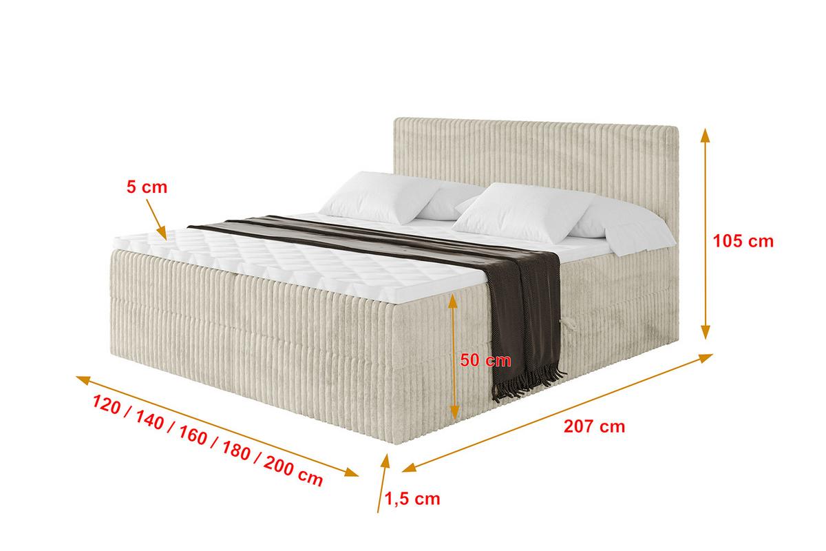 BOXBETT mit Matratze H4 und Lattenrost - TOLO - 200x200 Cord - Creme - Champagner, Holzwerkstoff/Kunststoff (200/200cm) - ALTDECOR