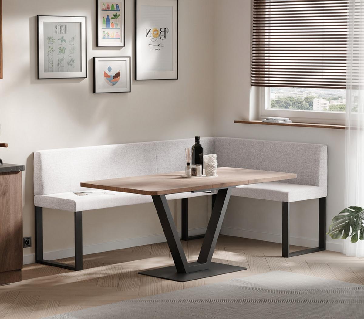 ECKBANK rechts SANA U Webstoff glatt, 128/168 cm Beige - Beige, Textil/Metall (128/168cm) - Idohome