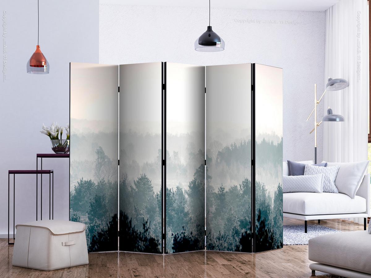 PARAVENT Akustik 5-tlg 225x172 cm Wald Winterlandschaft - Grau, Holz/Textil (225/172/3cm) - Muralo