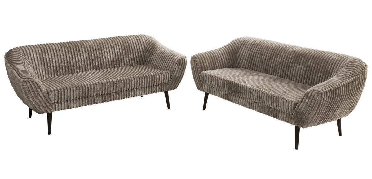 SITZGARNITUR PIRS 3+3 - Hellbraun Cord - Schwarze Beine - Hellbraun/Schwarz, Holzwerkstoff/Textil (180/75/74cm) - MKS