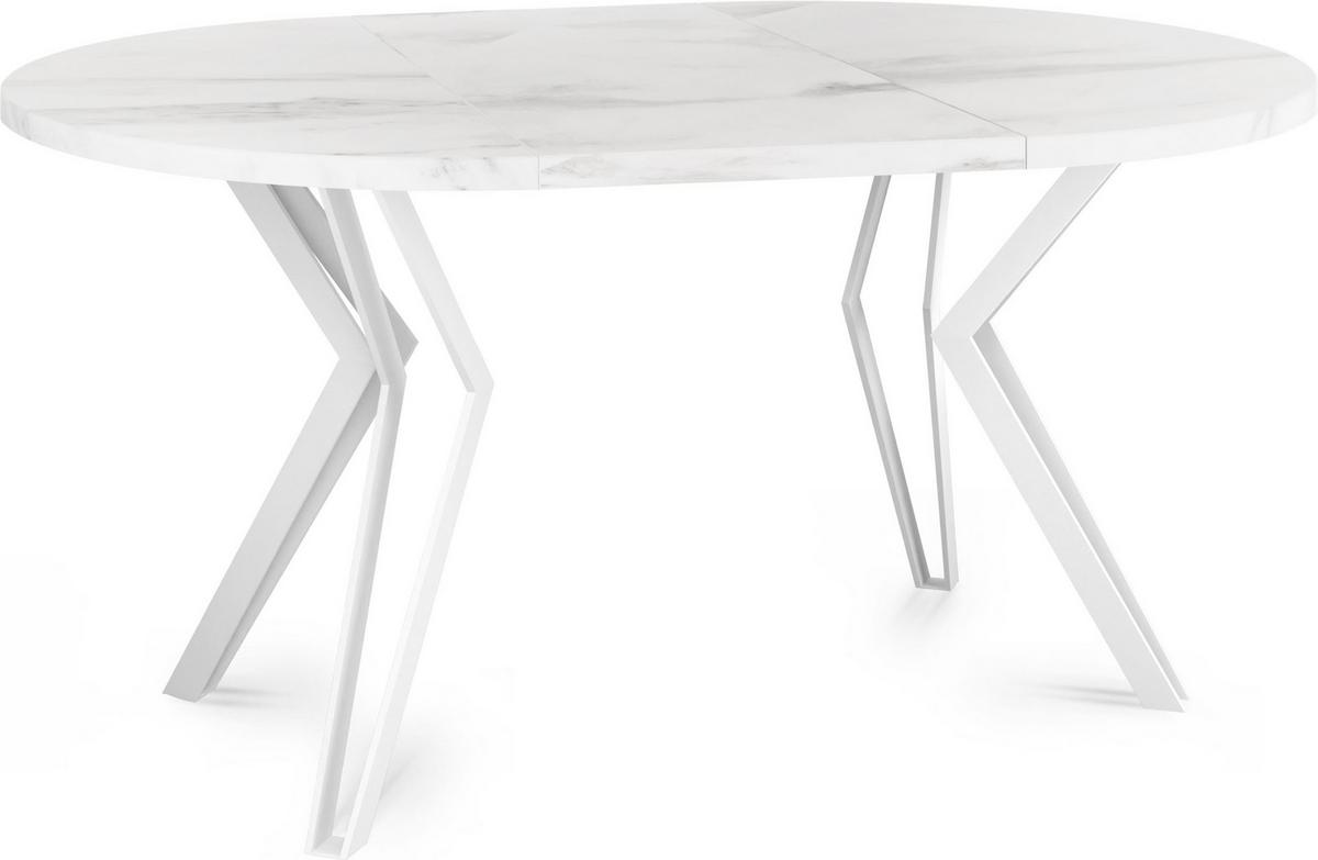 ESSTISCH Austin runder ausziehbarer, Marmor Weiß 100-180/100/76 cm - Ecru/Weiß, Holzwerkstoff/Metall (100/180/76cm) - WFL GROUP