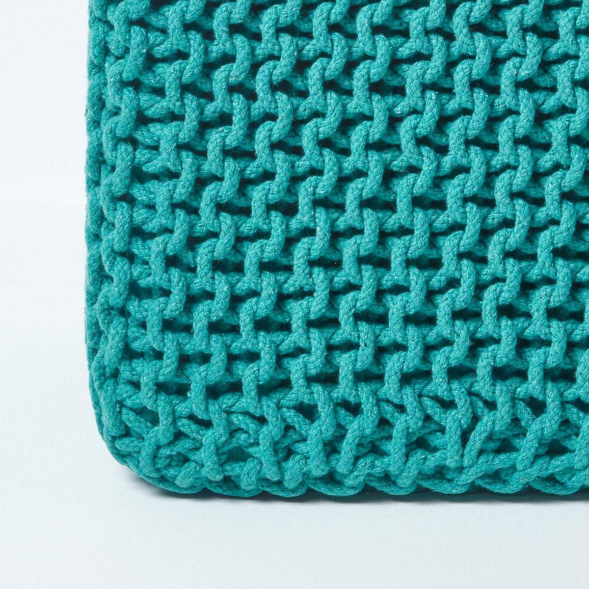 STRICK-POUF petrol-grün, Sitzwürfel 35/35/35 cm - Grün, Textil (35/35/35cm) - Homescapes