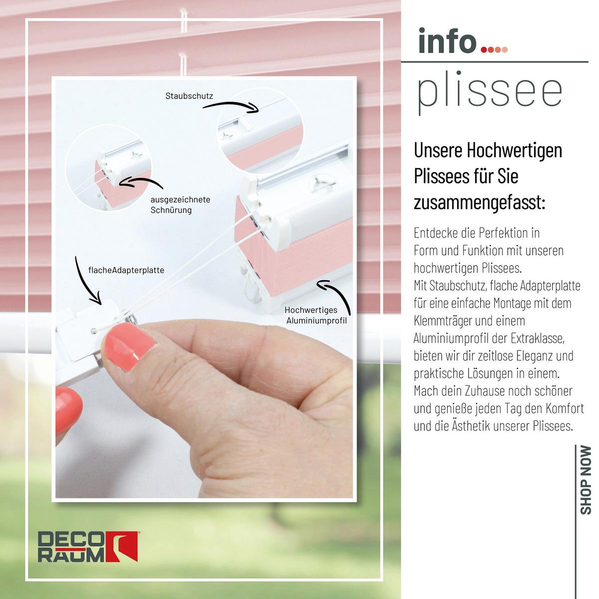 PLISSEE Basic 75 x 150cm Klemmfix ohne Bohren - Hellrosa, Textil (75/150cm) - Deco-Raum