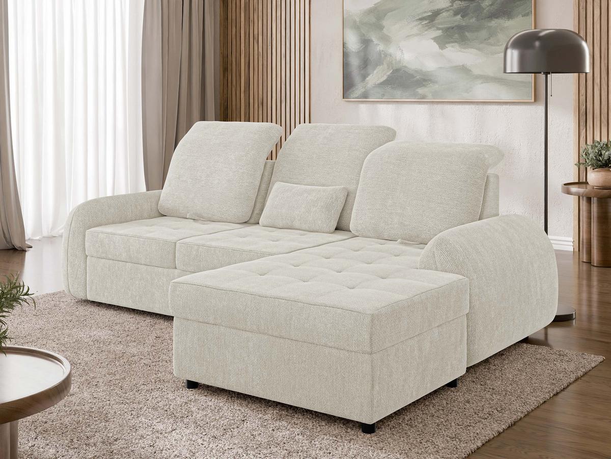 ECKSCHLAFSOFA Soreno, Seite: Rechts - Creme/Schwarz, Holz/Kunststoff (176/255cm) - MIRJAN24