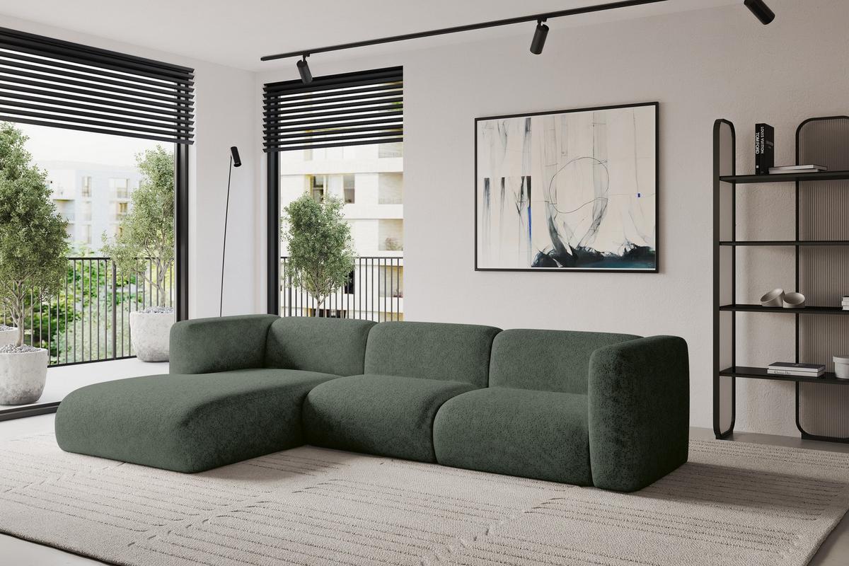 ECKSOFA Ottomane Links MIRA-L1 227x179x89 Grün Velours - Schwarz/Grün, Holzwerkstoff/Kunststoff (227/179cm) - ALTDECOR