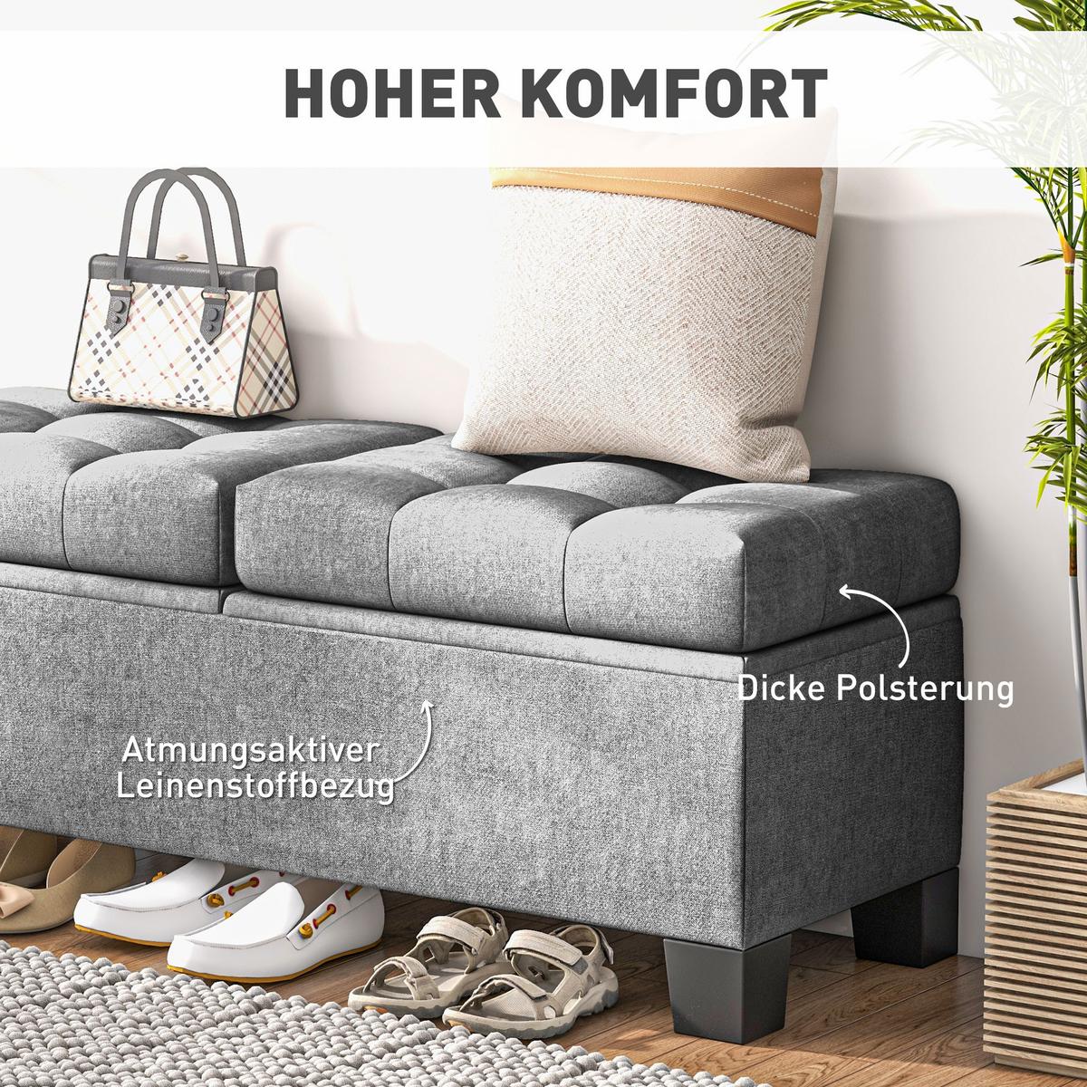 TRUHENBANK mit Leinenoptik - Schwarz/Grau, Holzwerkstoff/Textil (41/47/116cm) - HOMCOM