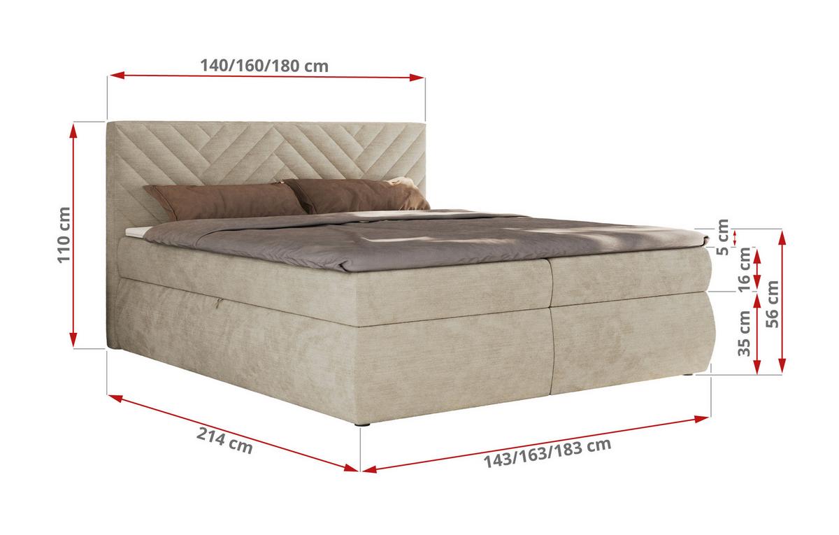BOXBETT AVERTA 160/200 - Beige Schenille glatt - H4 - Beige, Textil (160/200cm) - MKS