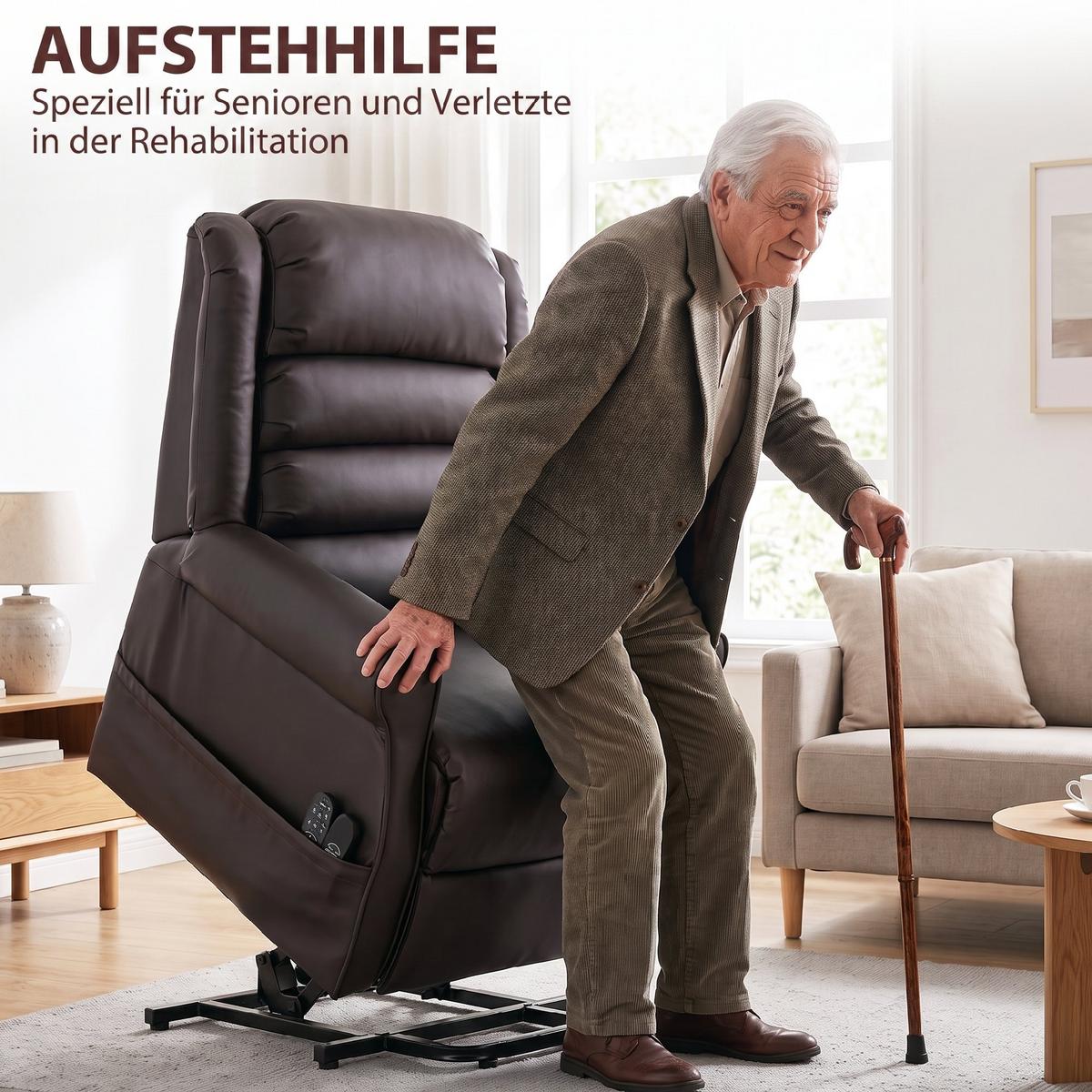 ELEKTRISCHER-AUFSTEHSESSEL PU-Leder Dunkelbraun - Dunkelbraun, Leder/Metall (80/106/100cm) - HOMCOM